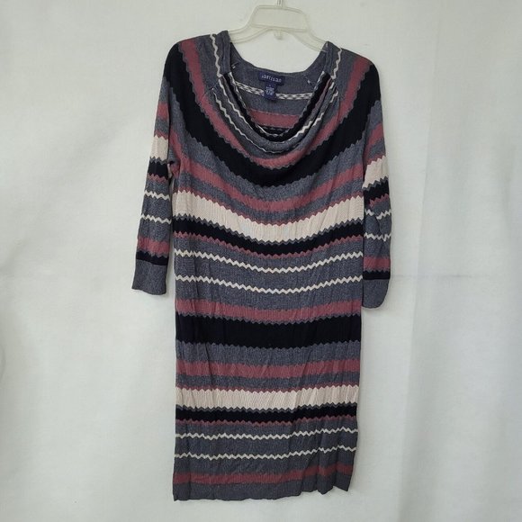 By Artisan Dress Women‎ L Zig-Zag Striped Drape Neck Sweater Viscose Grey - Picture 1 of 9